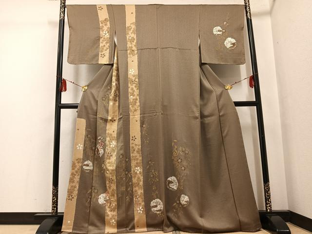 平和屋着物●訪問着 刺繍 雪輪枝花文 金彩 正絹 逸品 未使用 AABG2816ph