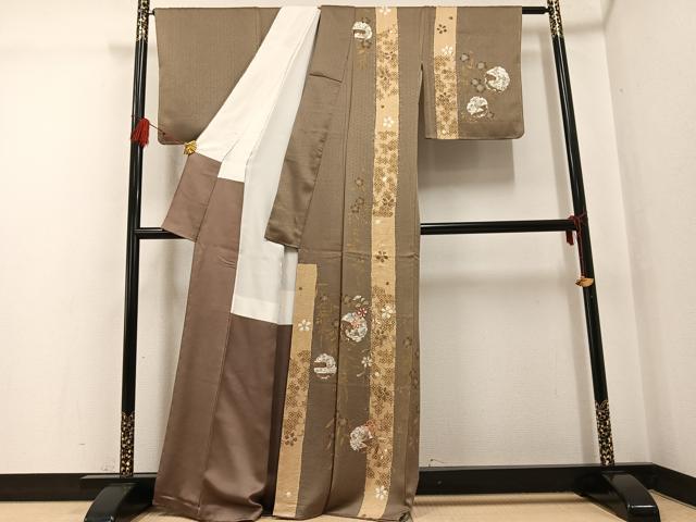 平和屋着物●訪問着 刺繍 雪輪枝花文 金彩 正絹 逸品 未使用 AABG2816ph