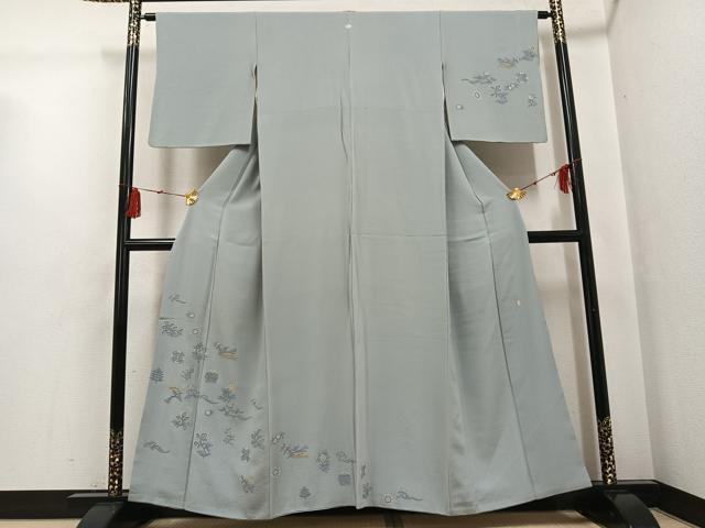 平和屋着物●加賀友禅の巨匠 初代 由水十久 訪問着 中国三大刺繍 相良刺繍 花喰い鳥 金糸 正絹 逸品 AABG2823ph