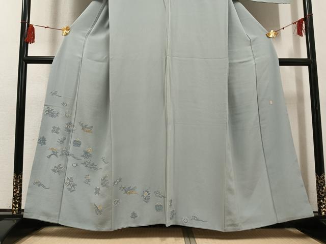 平和屋着物●加賀友禅の巨匠 初代 由水十久 訪問着 中国三大刺繍 相良刺繍 花喰い鳥 金糸 正絹 逸品 AABG2823ph