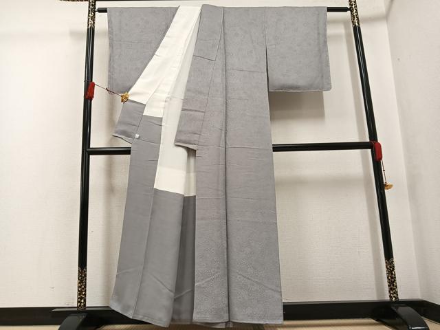 平和屋着物●上質な色無地 堅牢染 辻が花地紋 茶鼠色 鈴乃屋扱い 正絹 逸品 未使用 AABG2835ph