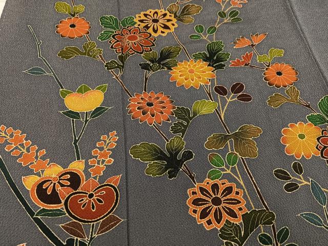 平和屋着物●訪問着 友禅 枝花文 金彩 鬼しぼ縮緬 正絹 逸品 AABG2839ph