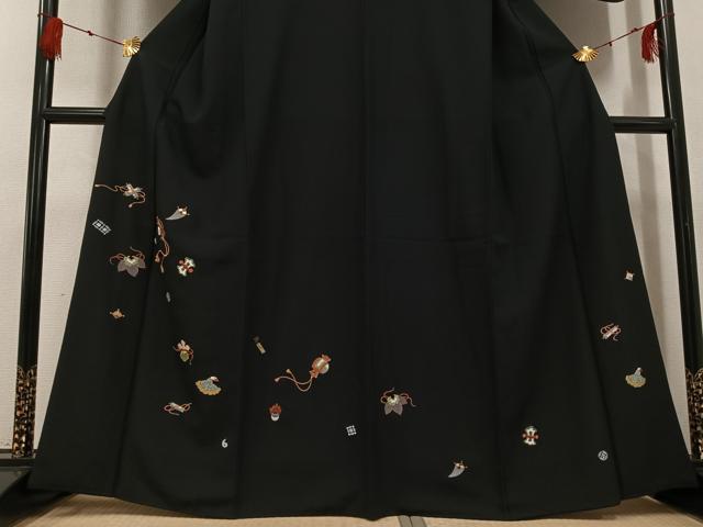平和屋着物●洗える最高級着物 <英>はなぶさ謹製 訪問着 刺繍 宝尽くし 黒地 金糸 AABG2844ph