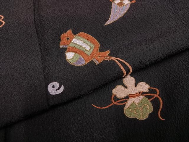 平和屋着物●洗える最高級着物 <英>はなぶさ謹製 訪問着 刺繍 宝尽くし 黒地 金糸 AABG2844ph