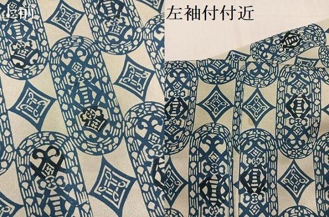 平和屋着物●上質な小紋 藍 幾何学文様 正絹 逸品 AABG2863ph