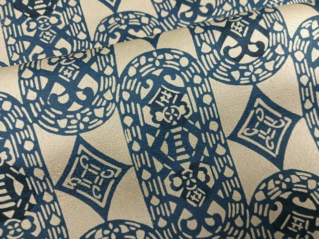 平和屋着物●上質な小紋 藍 幾何学文様 正絹 逸品 AABG2863ph