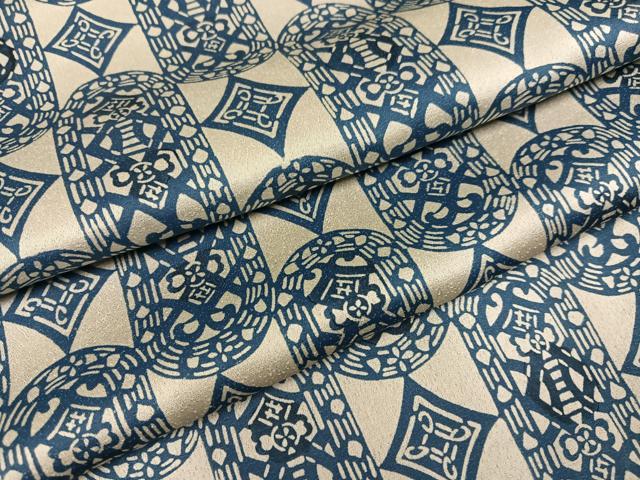 平和屋着物●上質な小紋 藍 幾何学文様 正絹 逸品 AABG2863ph