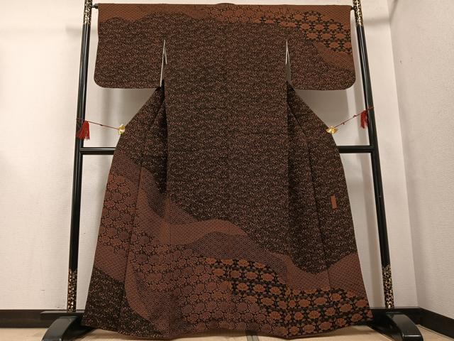 平和屋着物●訪問着 型染め 花青海波 鬼しぼ縮緬 正絹 逸品 AABG2869ph