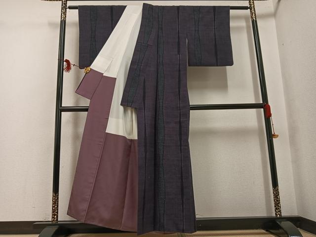 平和屋着物▼結城紬 間道 正絹 逸品 AABG2870ph