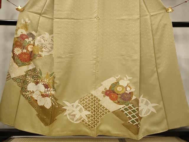平和屋着物■豪華色留袖 駒刺繍 吉祥松皮菱花文 金彩 正絹 逸品 AABG2884st