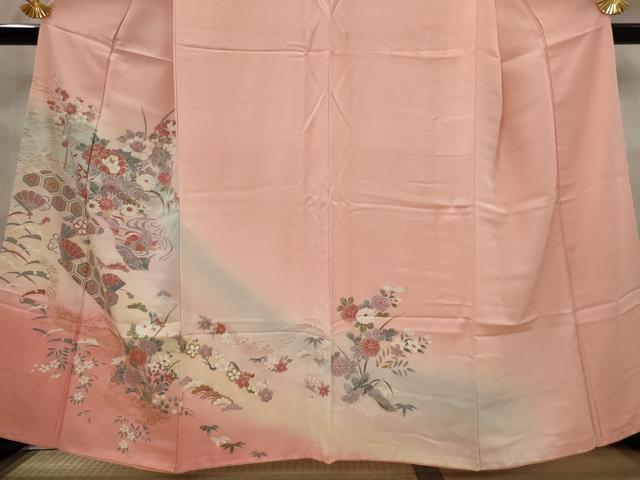 平和屋着物■訪問着 流水花鳥文 暈し染め 金彩 正絹 逸品 AABG2909st