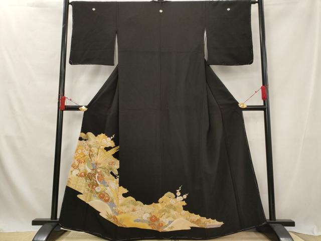 平和屋着物■豪華黒留袖 刺繍 鴛鴦 金銀糸 金彩 正絹 逸品 AABG2962st