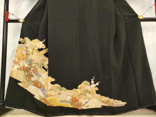 平和屋着物■豪華黒留袖 刺繍 鴛鴦 金銀糸 金彩 正絹 逸品 AABG2962st