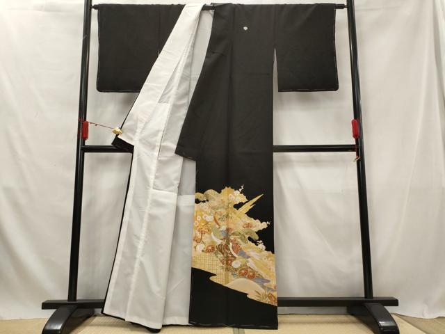 平和屋着物■豪華黒留袖 刺繍 鴛鴦 金銀糸 金彩 正絹 逸品 AABG2962st