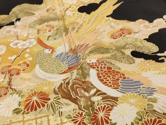 平和屋着物■豪華黒留袖 刺繍 鴛鴦 金銀糸 金彩 正絹 逸品 AABG2962st