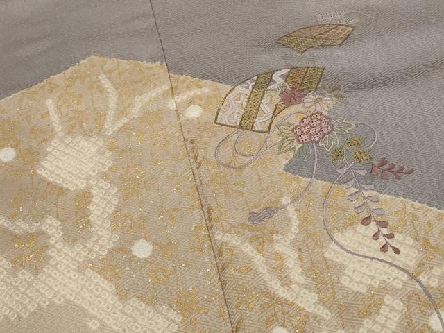 平和屋着物■中国三大刺繍 汕頭刺繍 スワトウ刺繍 相良刺繍 訪問着 絞り 扇面花文 金糸 金彩 正絹 逸品 AABG2967st