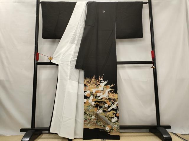 平和屋着物■豪華黒留袖 飛鶴梅松文 暈し染め 金彩 正絹 逸品 AABG2977st