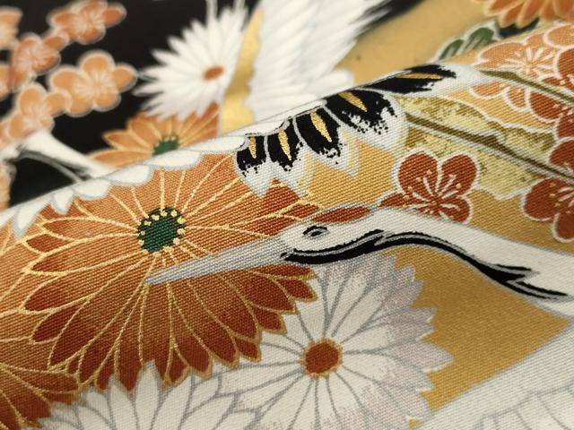 平和屋着物■豪華黒留袖 飛鶴梅松文 暈し染め 金彩 正絹 逸品 AABG2977st