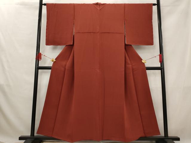 平和屋着物■上質な色無地 紋意匠 弁柄色 正絹 逸品 AABG3008st