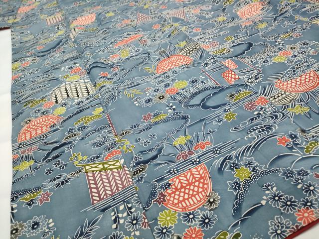 平和屋着物■上質な小紋 型染め 風景花文 正絹 逸品 AABG3027st