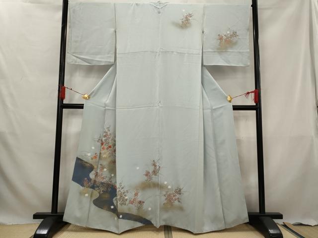 平和屋着物■訪問着 絞り 刺繍 流水草花文 金糸 金彩 正絹 逸品 AABG3047st