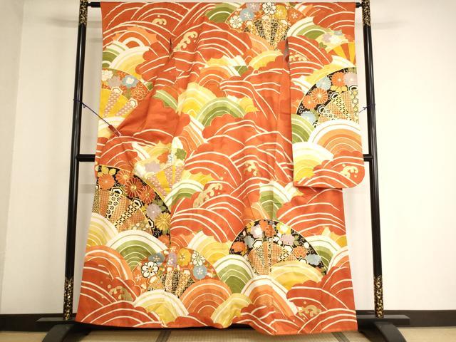 平和屋着物■豪華振袖 駒刺繍 片輪車花文 金彩 正絹 逸品 AABG3088ja