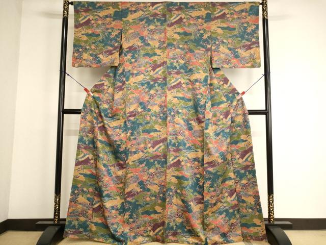 平和屋着物■上質な小紋 霞取り風景花文 正絹 逸品 AABG3103ja