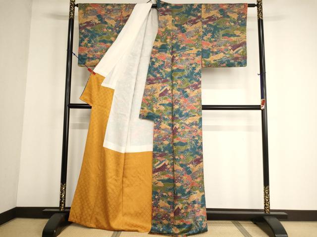 平和屋着物■上質な小紋 霞取り風景花文 正絹 逸品 AABG3103ja
