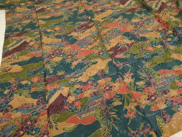 平和屋着物■上質な小紋 霞取り風景花文 正絹 逸品 AABG3103ja