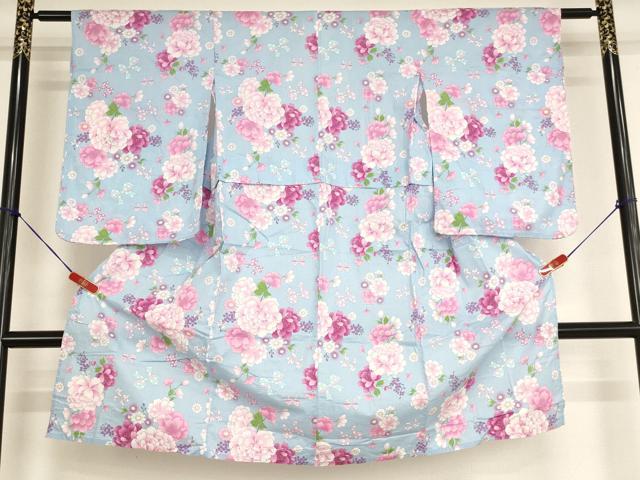 平和屋着物*夏物 浴衣 子供 女の子 舞花文 リボン 綿 逸品 AABG3382ja