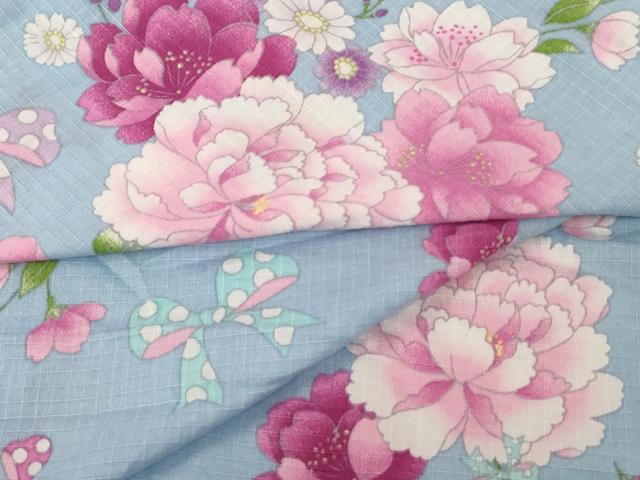 平和屋着物*夏物 浴衣 子供 女の子 舞花文 リボン 綿 逸品 AABG3382ja