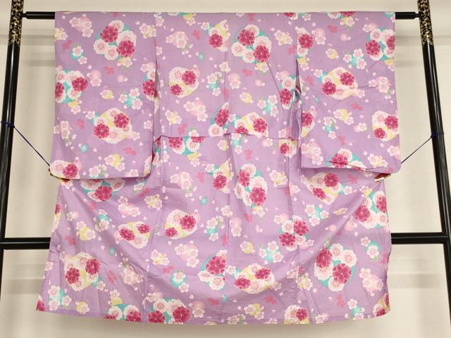平和屋着物*夏物 浴衣 子供 女の子 花丸文 桜 綿 逸品 AABG3383ja