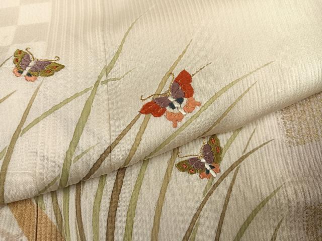 平和屋着物●訪問着 刺繍 舞蝶芝文 胴抜き仕立て 暈し染め 金彩 高島屋扱い 正絹 逸品 AABG3404ph