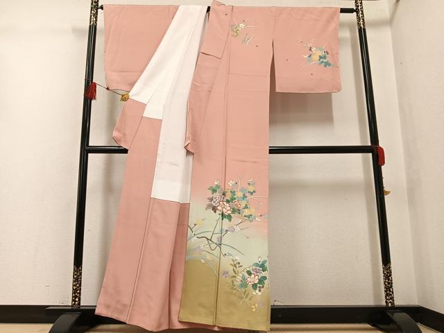 平和屋着物●訪問着 友禅 地紙枝花文 暈し染め 金彩 正絹 逸品 未使用 AABG3410ph
