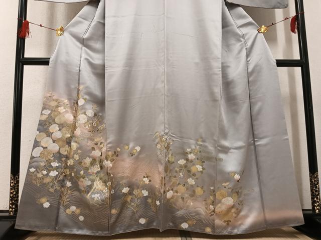 平和屋着物●訪問着 エ霞枝花文 暈し染め 金銀彩 正絹 逸品 AABG3411ph