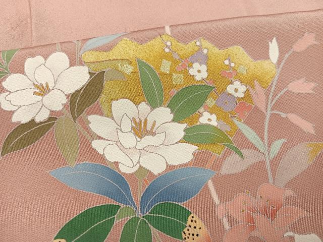 平和屋着物●訪問着 友禅 作家物 扇面草花文 暈し染め 金彩 ロング丈 正絹 逸品 未使用 AABG3421ph
