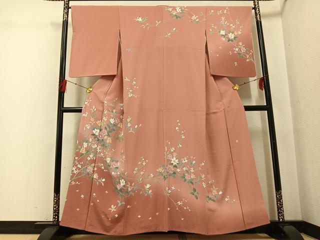 平和屋着物●訪問着 友禅 作家物 枝花文 暈し染め 正絹 逸品 AABG3431ph