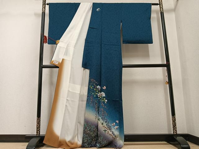 平和屋着物●訪問着 手描き 花蝶文 暈し染め 金彩 金通し地 やまと誂製 正絹 逸品 AABG3435ph