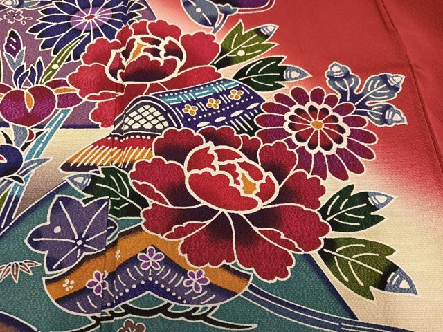 平和屋着物●豪華振袖 紅型 花鳥文 暈し染め 正絹 逸品 AABG3442ph