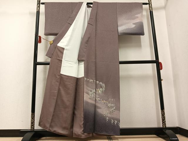 平和屋着物●訪問着 大名行列 暈し染め 銀彩 正絹 逸品 AABG3465ph
