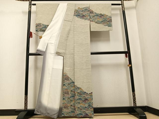 平和屋着物●訪問着 紅型 遠山風景文 正絹 逸品 AABG3467ph