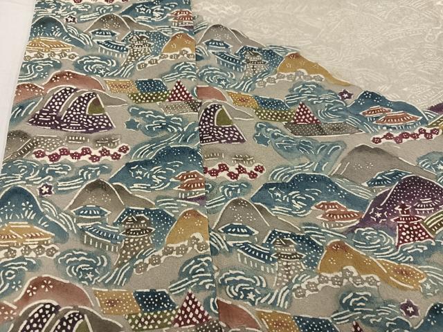 平和屋着物●訪問着 紅型 遠山風景文 正絹 逸品 AABG3467ph