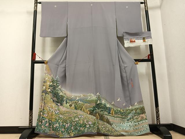 平和屋着物●本加賀友禅作家 西尾翠峰 色留袖 野麦峠 暈し染め 反端付き 正絹 逸品 AABG3478ph