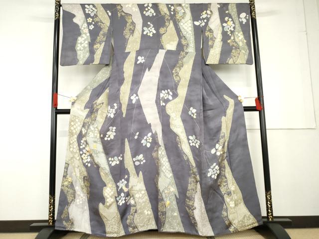 平和屋着物●訪問着 駒刺繍 絞り 吉祥枝花文 金彩 正絹 逸品 AABG3502cs