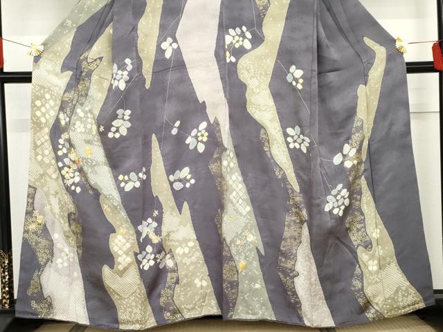 平和屋着物●訪問着 駒刺繍 絞り 吉祥枝花文 金彩 正絹 逸品 AABG3502cs