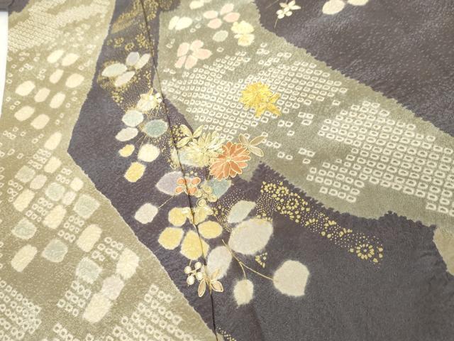 平和屋着物●訪問着 駒刺繍 絞り 吉祥枝花文 金彩 正絹 逸品 AABG3502cs