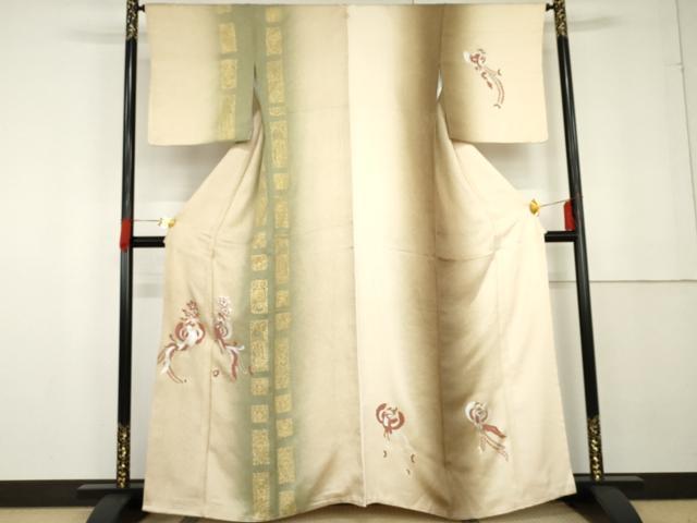 平和屋着物●訪問着 鳳凰更紗花文 暈し染め 金彩 正絹 逸品 AABG3504cs
