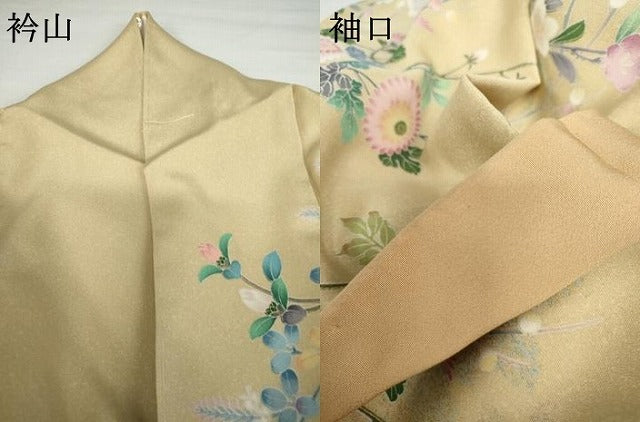 平和屋着物●訪問着 枝花に休み鳥 暈し染め 正絹 逸品 AABG3509cs