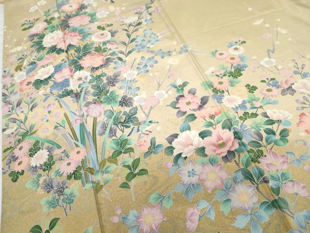 平和屋着物●訪問着 枝花に休み鳥 暈し染め 正絹 逸品 AABG3509cs