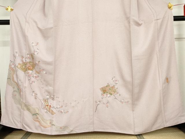平和屋着物●訪問着 作家物 雪祥 中国三大刺繍 スワトウ刺繍 汕頭刺繍 地紙短冊枝花文 金糸 正絹 逸品 未使用 AABG3515cs